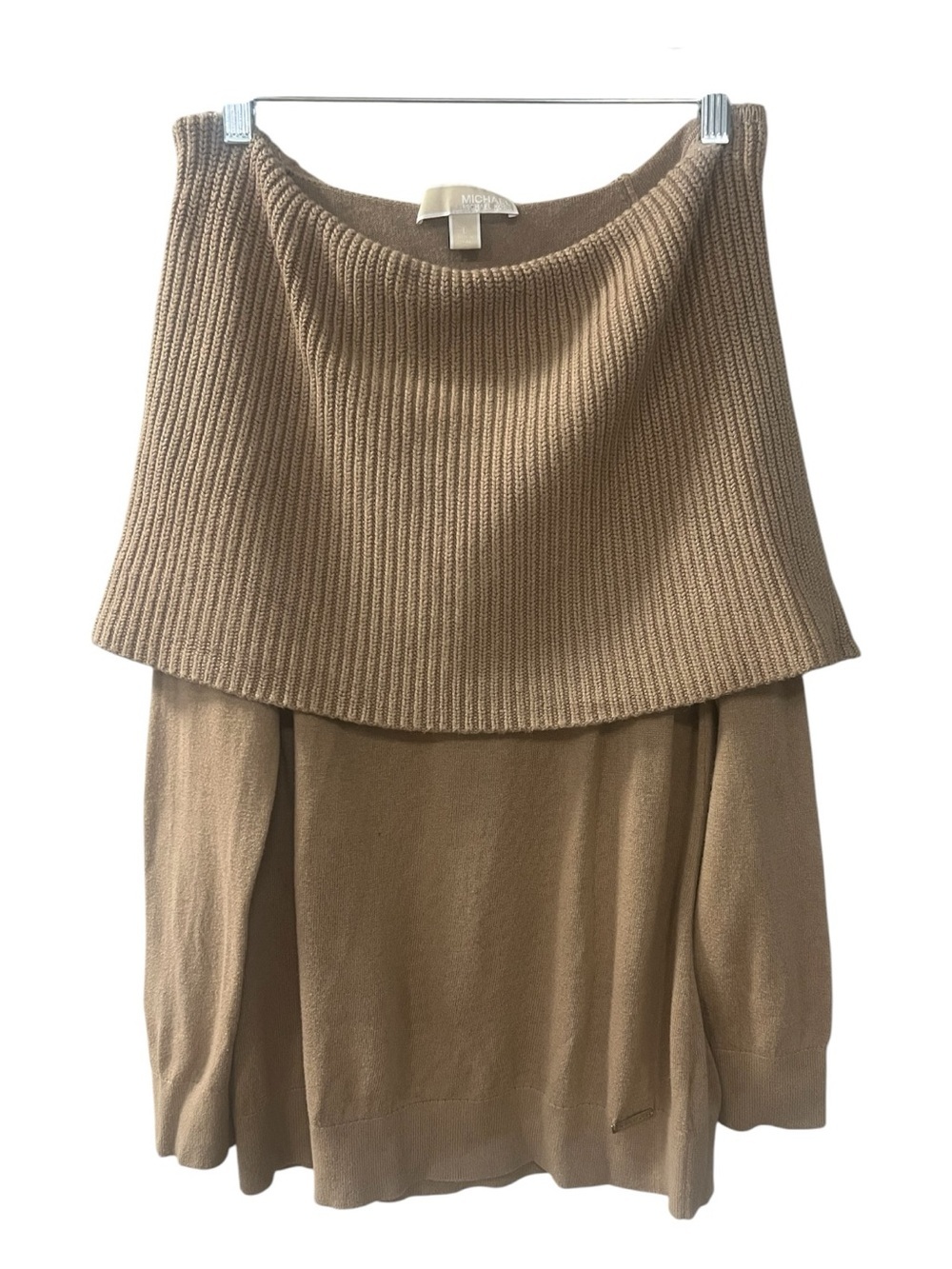 Michael Kors Tan Off-Shoulder Foldover Sweater size L